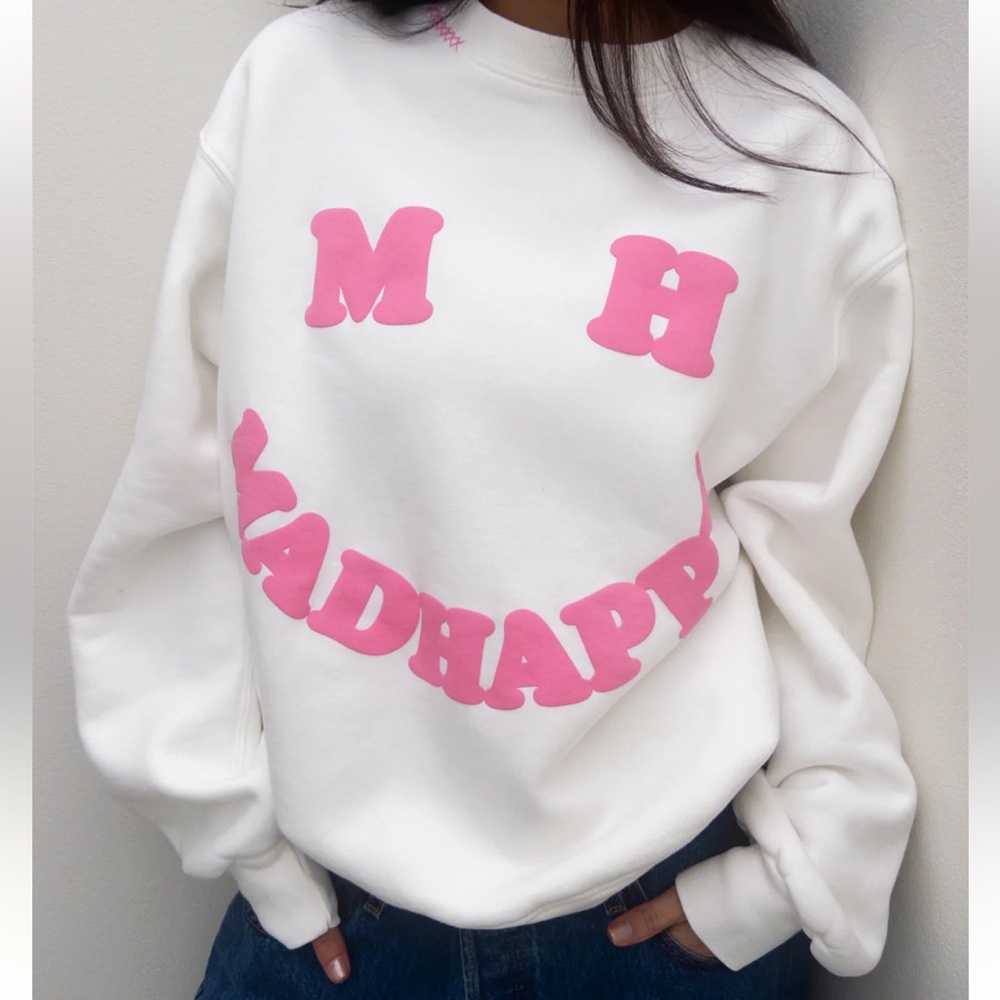 Madhappy Women's White Sweater with Pink Accents